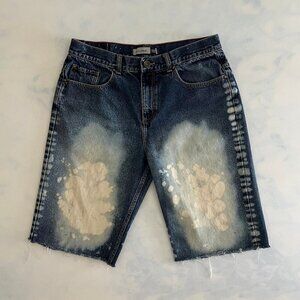 Anchor Blue Distressed Raw Hem Painted Y2K Denim Jorts